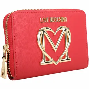 LOVE MOSCHINO 愛心字母金屬標誌皮革拉鍊零錢包(紅色)