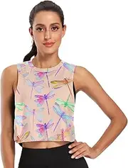 [ODAWA] Watercolor Dragonflies Womens Crop Tops Running Tank Tops Gym Tops Sizes S-2XL