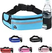 MOMERYAYA Running Belt Waist Bag with Hidden Water Bottle Holder, Men/Women Waist Pack with Bounce Free Technology, Reflective Strips fits Large Phone for Running, Hiking, Cycling (Blue)
