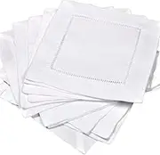 12 White Linen Cocktail Napkins 6 X 6 Inch Hemstitch Small Cloth Beverage Party Bar Coffee Dessert Wedding Napkin Coaster