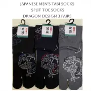 Japanese Men's Tabi Socks Split Toe Socks Dragon Design 25-27cm 3 Pairs