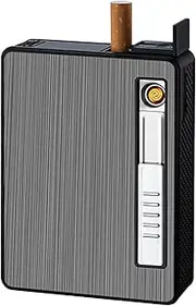 Shengxi Cigarette Box Cigarette Case with Lighter, Plastic Cigarette Box with Electronic Lighter Flameless Silver Cigarette Box for Cigarettes USB Charging (10 Cigarettes)