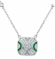 CZ by Kenneth Jay Lane Emerald & White Cubic Zirconia Rhodium Plated Necklace