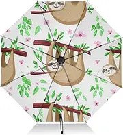 [RPLIFE] Compact Umbrella, Windproof Umbrella for Rain, Automatic Open/close, Compact Size for Women Backpacks/Handbags, Cute Sloths Hanging Tree