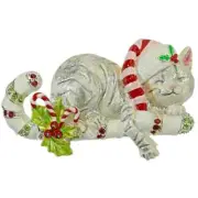 KIRKS FOLLY CANDY CANE CHRISTMAS KITTY PIN PENDANT IN SILVER TONE
