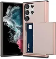 [ZUSLAB] Card Holder Case Designed for Samsung Galaxy S23 Ultra 5G Case Slide Armor Card Holder Protective Shockproof Hard Back Cover (2023) - Rose Gold