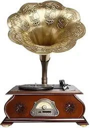 Mini Vintage Retro Classic Gramophone Phonograph Shape Stereo Speaker Sound System Music Box 3.5mm Audio Blue Tooth 4.2 Aux-in/USB Flash Drive
