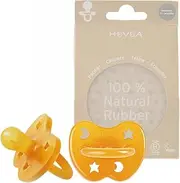 HEVEA Natural Rubber Pacifier 2-Pack, Plant Based, Plastic-Free, Eco-Friendly, BPA-Free & Approved for Food Contact (0-36 Months Round Teat Shape) (0-3 Months, Natural)
