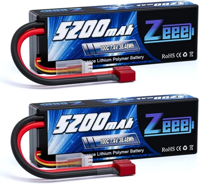 Zeee 2S Lipo Battery 5200Mah 7.4V 100C Hard Case with T Connector for 1/8 and 1/