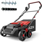 MZK 15-inch 2-in-1 Electric Dethatcher and Scarifier w/Removeable 5-Position Height Adjustment,Lawn dethatcher w/12-Gallon Thatch Collection Bag,Keep Lawn Health