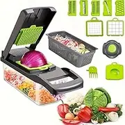 Vegetable Chopper, 14-in-1 Multifunctional Food Chopper, Kitchen Vegetable Slicer Dicer with 8 Blades, Veggie Chopper with Container and Lid (Grey)