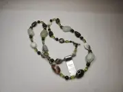 Jade w/Other Stone Necklace Multicolor Chunky, 27", Toggle Clasp- NEW