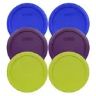 Pyrex 7201-PC 6" (2) Blue (2) Purple (2) Green Storage Lids 6PK for 4 Cup Bowl