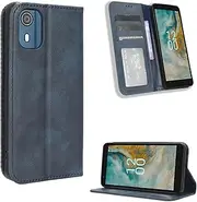 [HMLTD] Retro Magnetic Phone Case Compatible with Nokia C02 C 02 XR21 XR 21 Business Housing Card Slot PU Wallet Clip Anti-Fall Leather Cover Protective Shell (Blue,Nokia C02)