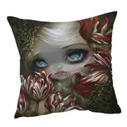 Art Painting the Language of Flowers Tulips Girl Cushion Cover
