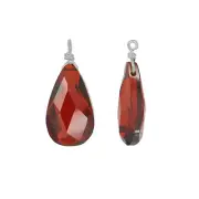 4 CZ Sterling Silver Flat Briolette Dangle Charm Earring Beads Garnet Red #98359