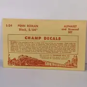 HO Champ Decals HO Scale L-34 Penn Roman Black 5/64" Alphabet & Numeral Set NIP