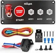 Nilight Ignition Switch Panel 12V 5 in 1 Rocker Switch with Engine Push Button Toggle Switches with Relay Wiring Harness LED for RV Truck Racing Car Boat Marine Trailer