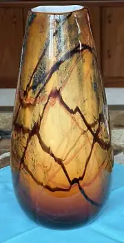 Pier One 1 Art Glass Hand Blown Amber Large Glass Vase 13”, NWT