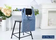 Dark Blue Stripe Nylon Reusable Foldable Grocery Shopping Carry Bags Tote