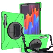 Catzon OnePiece Tablet Case Anti-Fall Protection With Hand+Neck Strap Pencil Holder For Samsung Galaxy Tab S7/S7 Plus 2020-Green