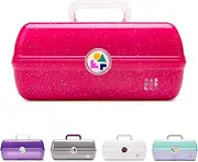 Caboodles On-The-Go Girl Makeup Box, Deep Pink Sparkle, Hard Plastic Makeup Organizer Box, Built-in Mirror, Secure Latch for Safe Travel, Spacious Storage for Large Items