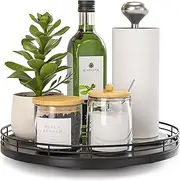 10" Oak Wood Lazy Susan Turntable Organizer, Lazy Susan for Cabinet Dining Table Pantry Kitchen Countertop Spice Bathroom Vanity Tray for Counter Dresser Sink Soap Holder Coffee Table Bar Decor Black