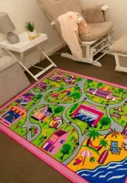 Children's Rug Playmat Activity Play Mat Pink Track 100cm x 150cm