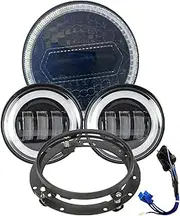 Motorcycle Headlight For Street Glide Motorcycle Part 108W H4 7Inch Led Headlight DRL Halo + 4.5" Auxiliary Fog Light + Mount Bracket