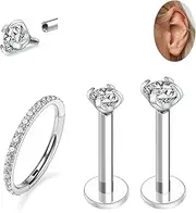 [AROWRO] Conch Piercing Jewelry Labret Studs 16g Nose Hoops G23 Titanium Labret Jewelry 16 Gauge Earrings Septum Ring Monroe Jewelry Daith Earring Cartilage Rook Ear Lobe Lip Tragus Piercing Jewerly