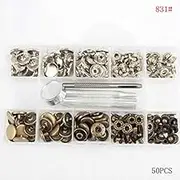 TF Snap Buttons Kit 50 Pcs 10/12.5/15/17mm Metal Fasteners Press Studs with Fixing Tools No Sewing DIY Craft Clothing Snap Buttons