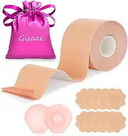 [Gisaae] Adhesive Bra Push Up Big Bust Tape Strapless Bra Push Up 2 Reusable Invisible Silicone Nipple Inserts Body Tape, Beige, G