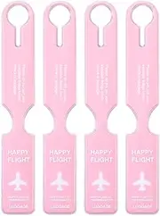 Veki Pack of 4 Waterproof PVC Suitcase Tags, Luggage Tags with Name Plate, Address Tag, Suitcase Handbag Labels, Cruise Luggage Tags for Travel Bags, Suitcases, Backpacks (Pink)