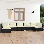 7 Piece Poly Rattan Garden Lounge Set with Cushions, Black Outdoor Patio Furniture Sale - Modular Design, Durable, Comfortable Seating