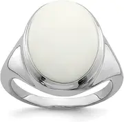 [JewelryWeb] 925 Sterling Silver Polished White Agate Ring Band Style-Ring for Women