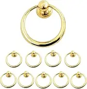 Mgoodoo 10 x Modern Cabinet Handles, Furniture Handle with Ring for Drawer Cupboard, Zinc Alloy, Golden