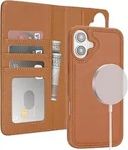 ELTEKER Mobile Phone Case for iPhone 16 Plus Case, Removable Magnetic, Wireless Charging Compatible, Flip Case with Card Slot, Leather Case for iPhone 16 Plus - Brown