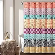 Lush Decor Bohemian Stripe Shower Curtain, 72" W x 72" L, Fuchsia & Orange - Boho Shower Curtain - Colorful Striped Bathroom Curtain - Maximalist & Boho Bathroom Decor