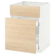 METOD / MAXIMERA base cab f sink+3 fronts/2 drawers, white/Askersund light ash effect, 60x60x80 cm