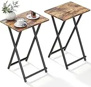 Foldable TV Trays, Small Folding Table, TV Trays Table Set of 2, TV Dinner Tray, Side Table for Bed, Couch, Portable Easy to Move, Rustic Brown