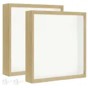 2Pcs 8x8 Shadow Box Wood Dried Flower Floating Photo Frame, Natural Color