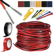 16AWG Extension Cable Electric Wire Cord Red Black 2 Pin Parallel Wire 66ft Stranded Tinned Copper 3528 5050 for LED Strip Light Horn Speaker Electronics with Tools