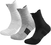 [PROBEROS] Professional Sport Socks Basketball Socks Over the Anklet Socks Crew Socks Breathable Athletic Sports Socks Anti-slip Sole Design for Men, One Size (Black, White, Grey)