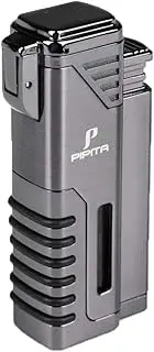 PIPITA Torch Windproof Jet Lighter - 4 Torch Metal Butane Gas With Blue Flame - Refillable With Punch (Grey)