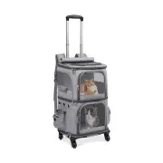 Double-Compartment Pet Carrier Backpack with Wheels for Small Cats and Dogs, ...