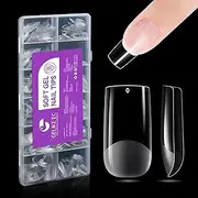Gelike EC Soft Gel Full Cover Nail Tips Kit for Soak Off Nail Extensions, 552 Pcs Clear Medium Square Gelly Tips Pre-buff PMMA False Press on Nail Tips, 12 Sizes