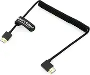 8K 2.1 HDMI High Speed Straight to Left Angle Braided Coiled Cable for Atomos Ninja V, Portkeys BM5, for Feelworld Monitor, Canon C300, Z CAM E2, Sony FS5| FS7| A7S3 Cameras