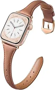 [Getino] Slim Leather Band Compatible with Apple Watch Bands for Women 40mm 38mm 41mm 42mm 44mm 46mm 45mm 49mm, Top Grain Genuine Leather Wristband for iWatch Band Series 10 9 8 7 6 5 4 3 2 1 SE