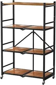 Folding Rack Without Installation,Microwave and Pot Storage Cabinet,Movable Trolley,Suitable for Living Room and Bathroom(70x35x115cm)