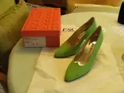 ESCADA new Italy Leather Suede Shoes Pumps Womens 7 Light Lime Green Vitello